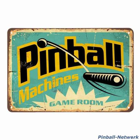 Blechschild Pinball Machines Game Room, Design 1